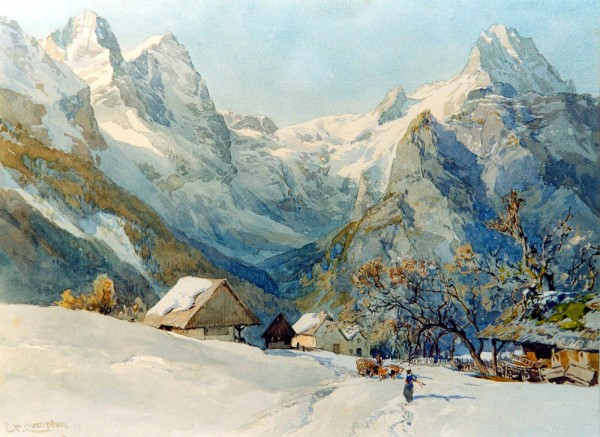 Winter landscape with figures by Edward Theodore Compton